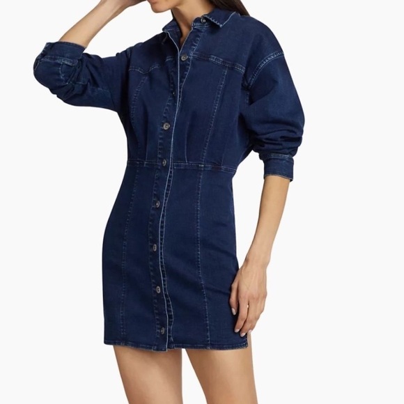 Free People Amber Stretch Denim Blue Long Sleeve Country Western Mini Dress SZ 4 - Picture 7 of 8